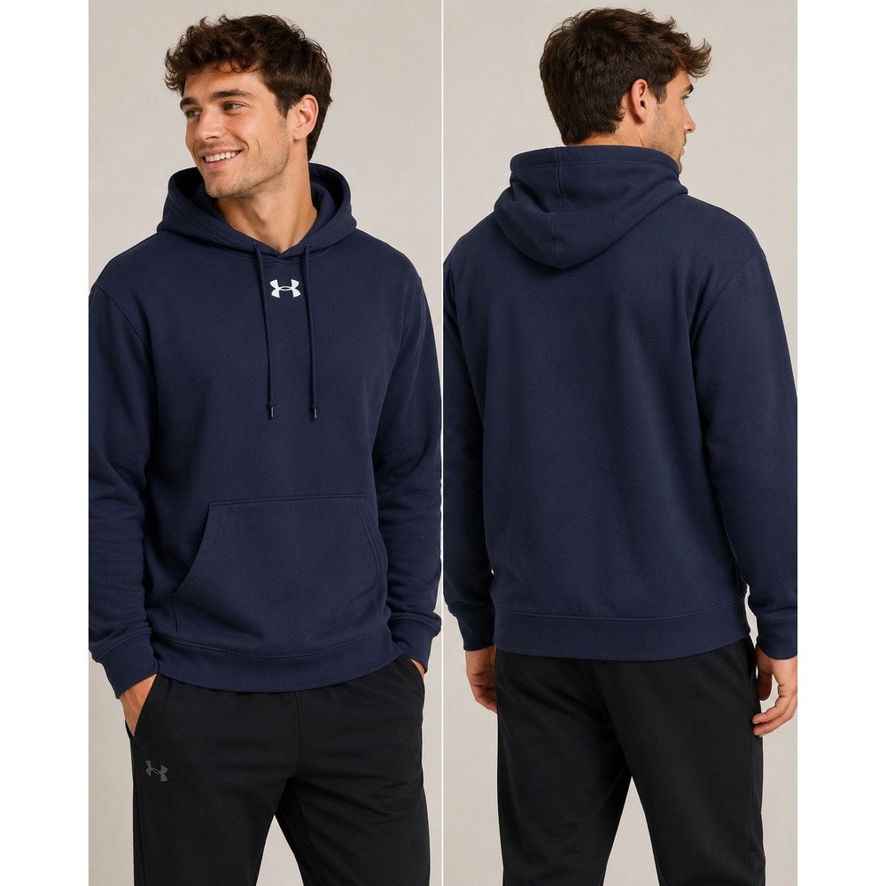 Under Armour Mens Rival Fleece Hoodie Navy Blue XL Pullover Sweatshirt Logo